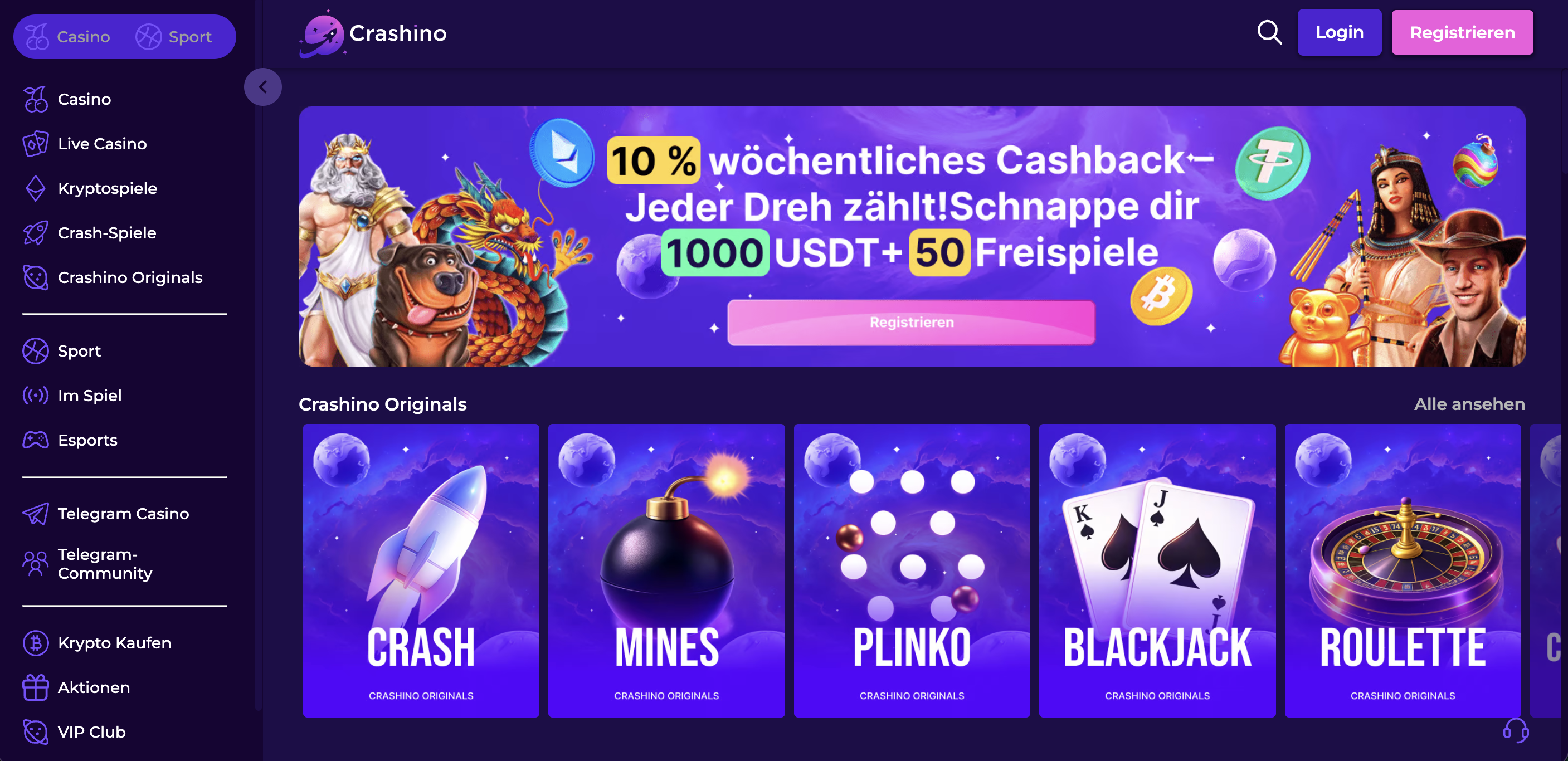 Crashino Krypto Spiele Kategorien