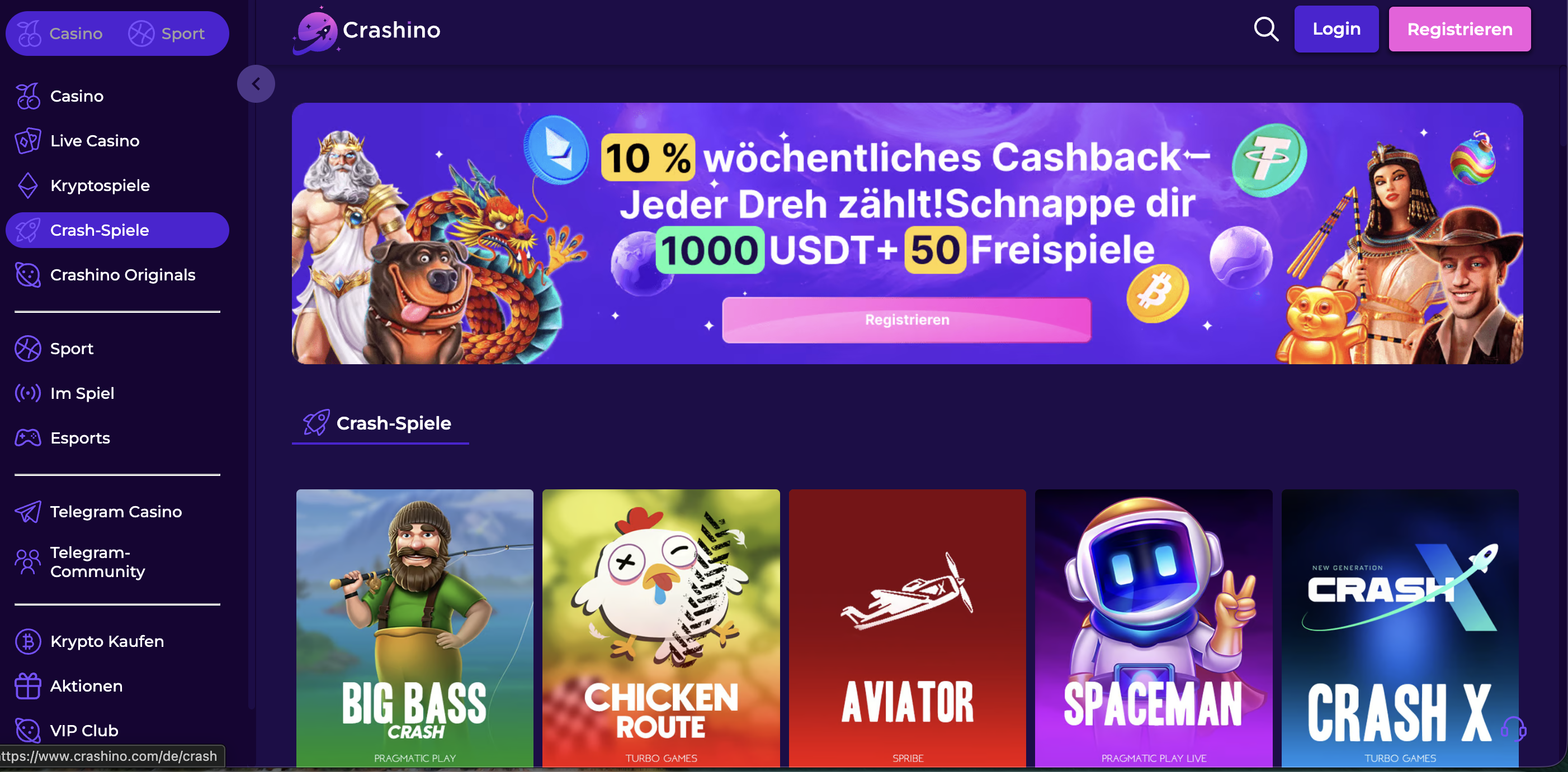 Crashino Casino Lobby