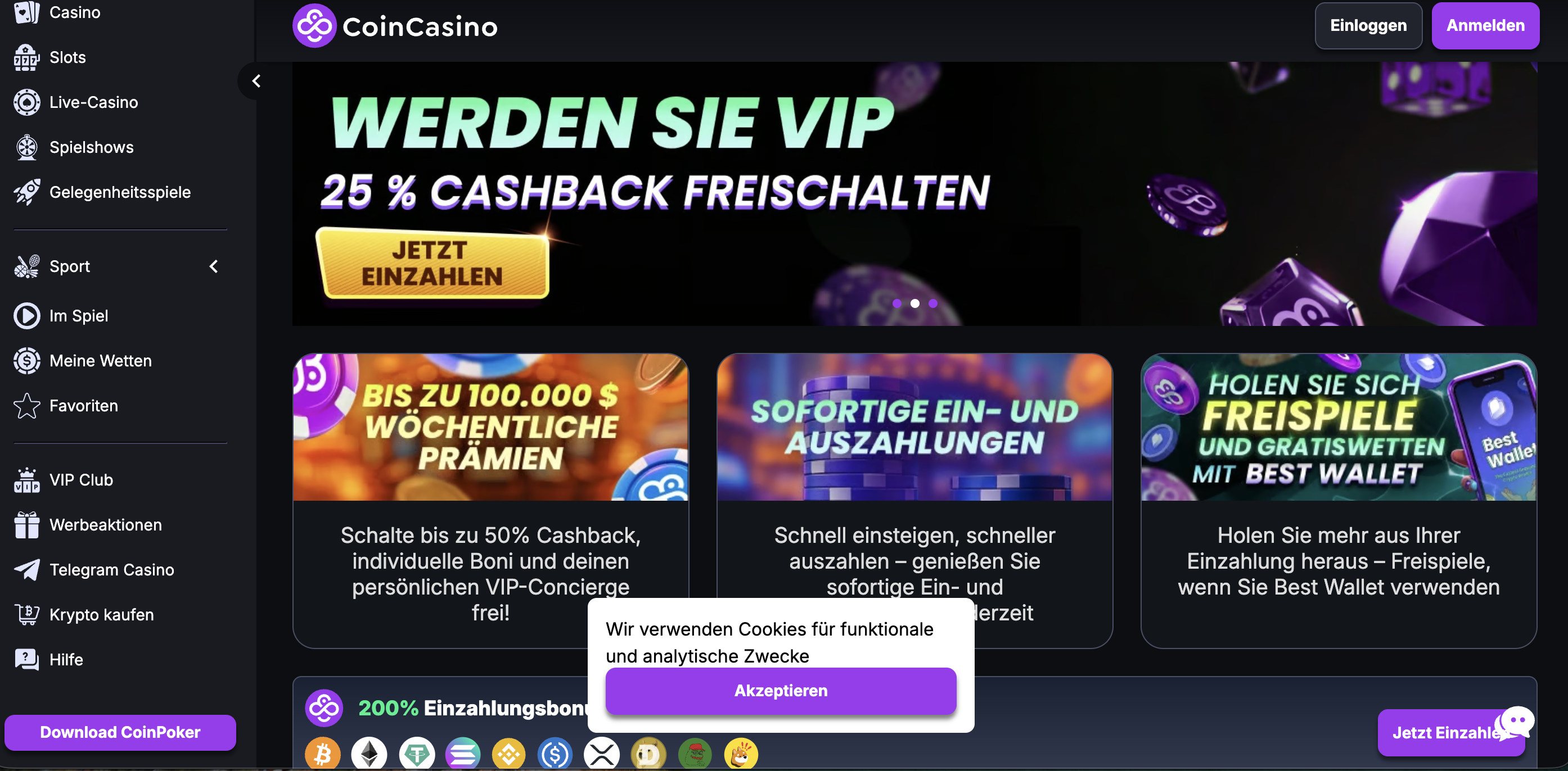 CoinCasino VIP Programm und Cashback
